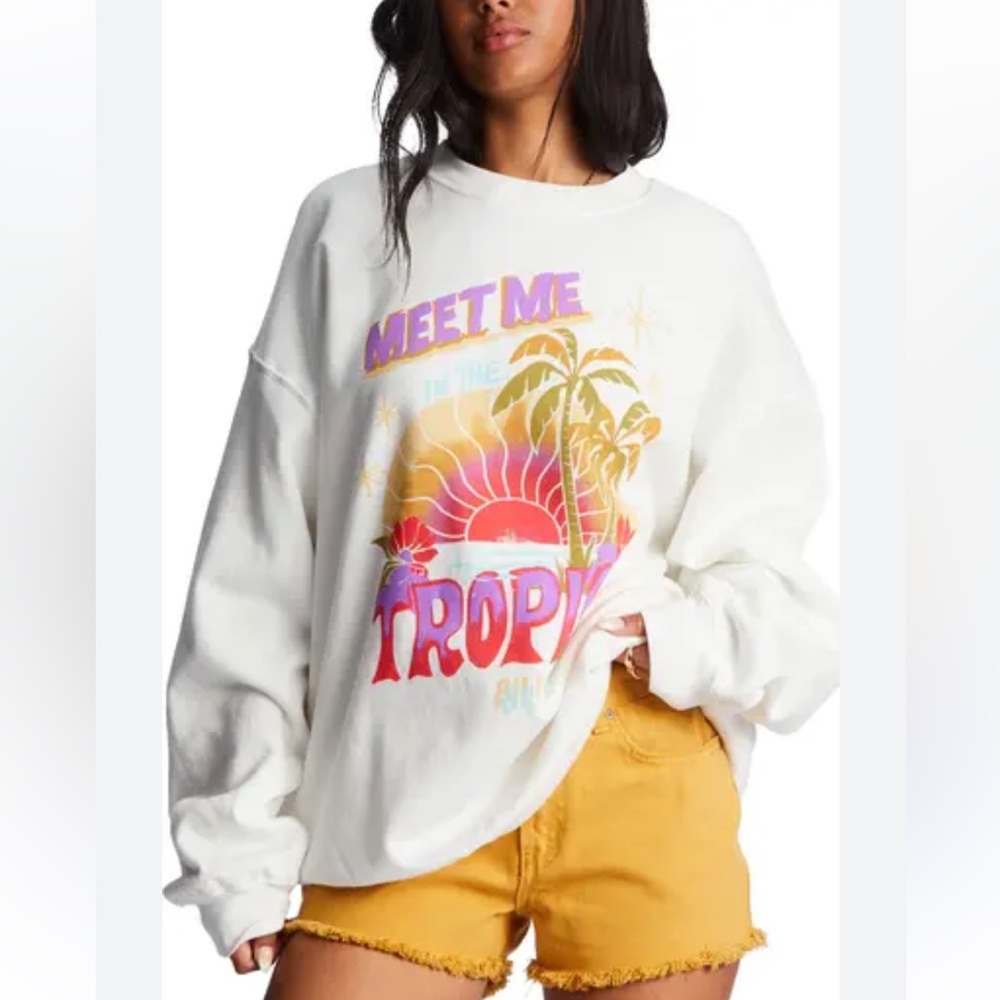 Billabong Ride In Meet Me In The Tropics White Graphic Tropical Sweatshirt